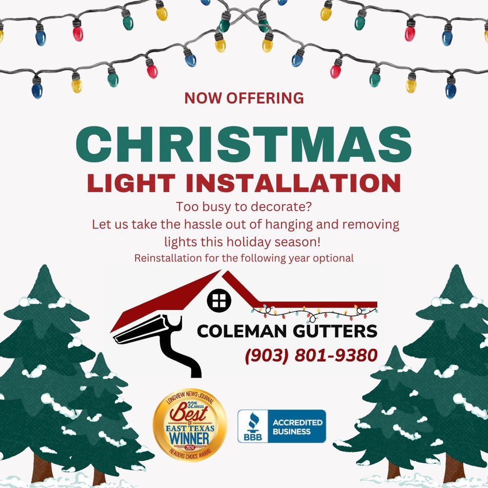 Brighten your home this holiday season with our professional Christmas light installation service. Enjoy hassle-free, dazzling displays tailored to your style, ensuring safety and a festive atmosphere effortlessly. for Coleman Gutters in Gilmer, TX