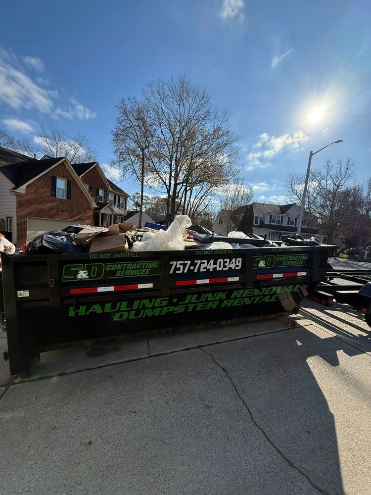 Our Dumpster Rental service: 1-3 days $280 with 1 ton included. 4-7 days $330 with 1 ton included. To extend addtional days, costs $20. If over 1 ton, the customer is responsible for the difference. A receipt with the weight and costs will be provi for S & D Dumpsters & Junk Removal in Virginia Beach, VA
