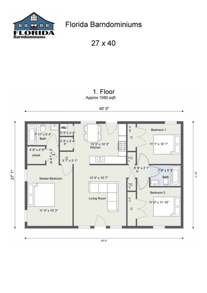 1-Level Floor Plans  for Florida Barndominiums in Homosassa Springs, FL
