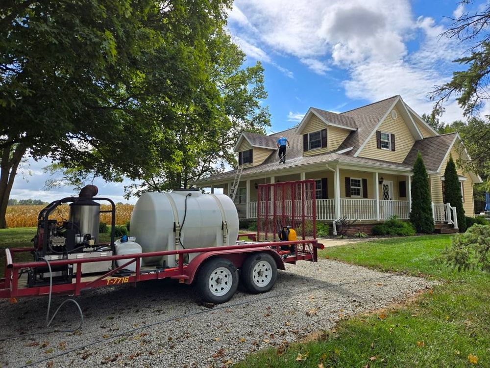 Our House Wash service gently cleans exterior surfaces using eco-friendly solutions, removing dirt, mold, and grime to restore your home's beauty and protect its value without damaging delicate areas. for Haskett Pro-Wash LLC in Newton, IL