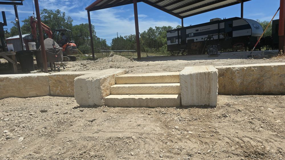 Limestone blocks retaining wall  for De Leon Carpentry & Renovation  in Leakey, TX