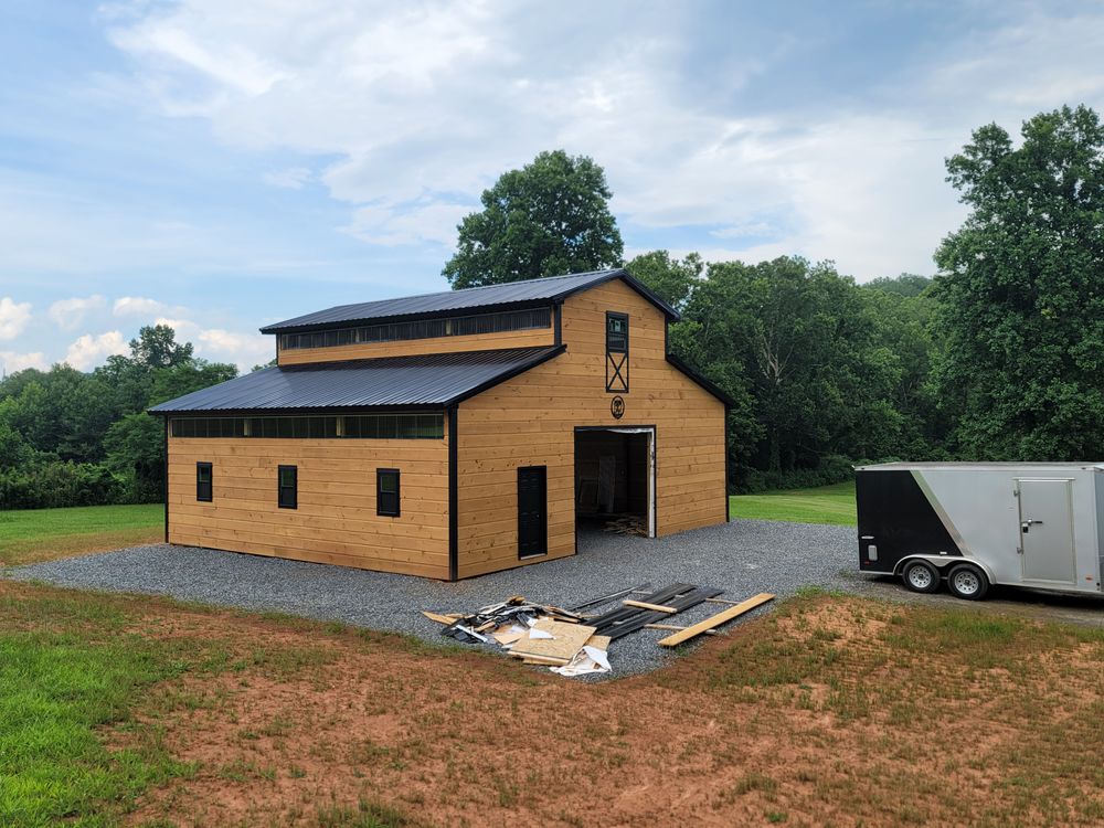 Steel Truss Pole Barns for Platinum Outdoor Services LLC in Conover, NC