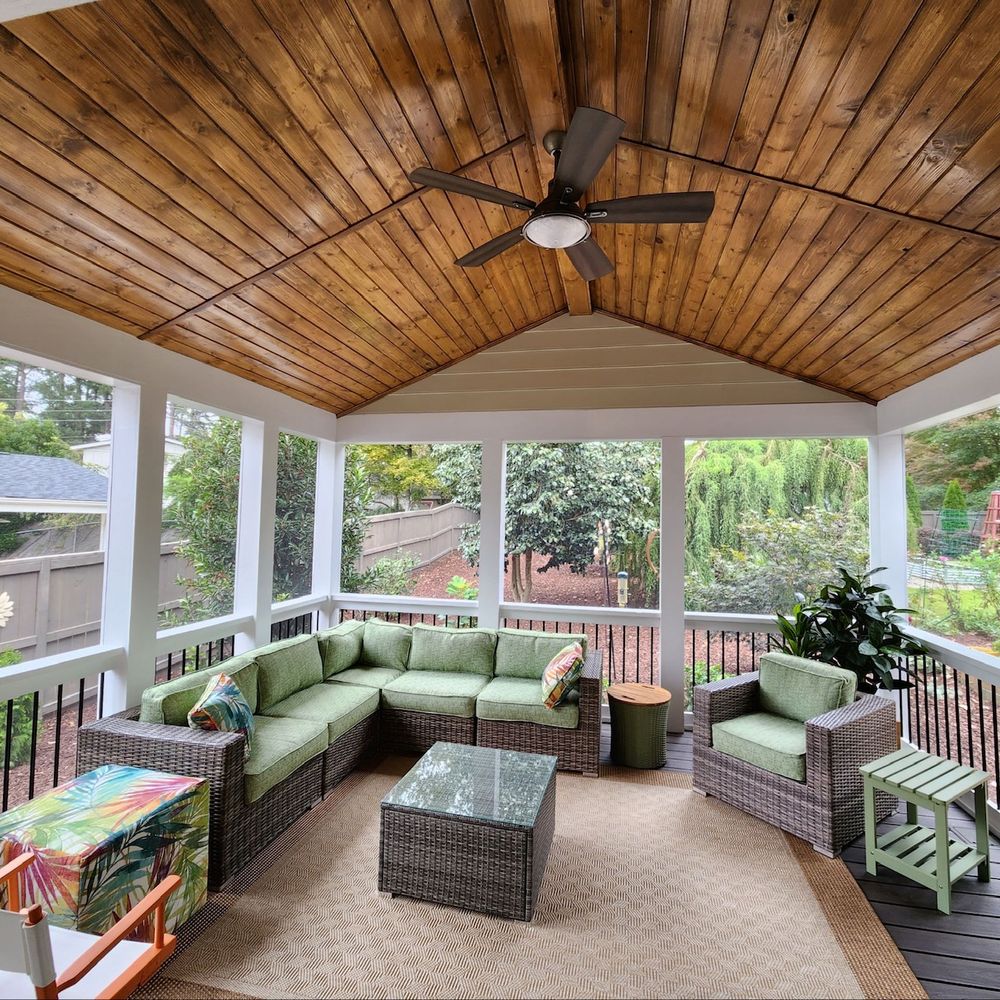 We specialize in custom deck and patio installations for your outdoor living space. Our experienced team will create the perfect look for you to enjoy! for Wind Rose Construction in Raleigh, NC