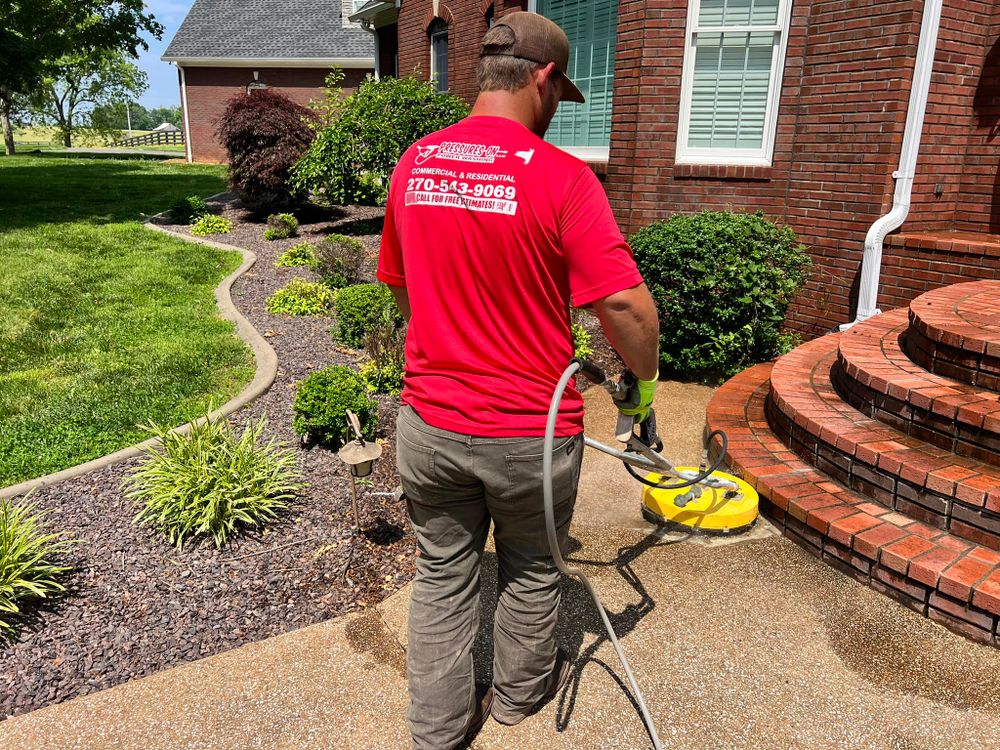 Our Deck & Patio Cleaning service will restore your outdoor living spaces to their original beauty by removing dirt, grime, moss, and mildew buildup using our specialized pressure washing techniques. for Pressures On LLC  in Bowling Green,  KY