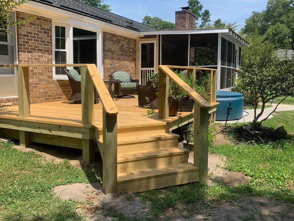 Transform your outdoor space with our professional deck & patio installation services, offering custom designs and quality craftsmanship to enhance your home's beauty and functionality for years of enjoyment. for SmithWorx Construction in Charleston, SC