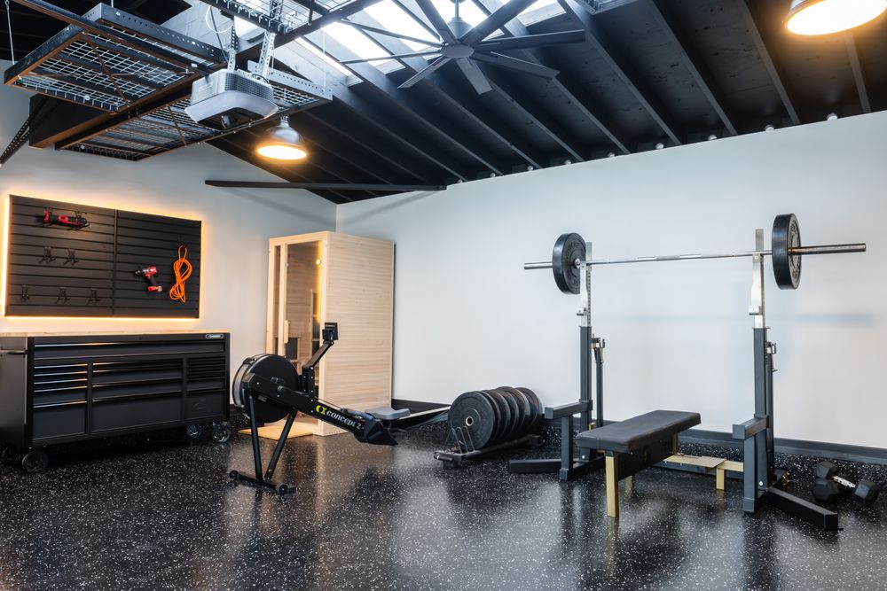 Home gym + Recovery zone + Laundry for Beachside Interiors Design & Remodeling in Newport Beach, CA