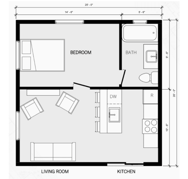 Garage into an ADU Conversion, 21’-2”x 20’-0”, 423sf. 1-Bed / 1-Bath for Sarasota Home Additions in Sarasota, FL