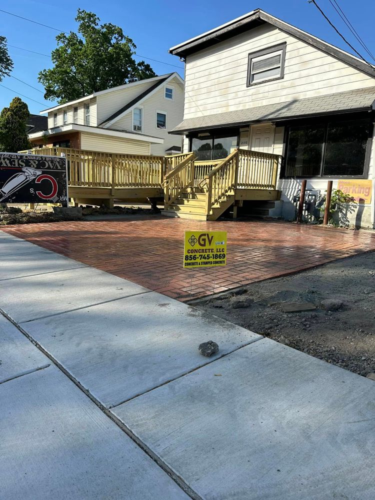 Transform your outdoor space with our expert stamped concrete installation, offering beautiful, durable surfaces that mimic natural stone at a fraction of the cost. Enhance your home’s curb appeal effortlessly. for GV Concrete LLC in Cherry Hill Township, NJ