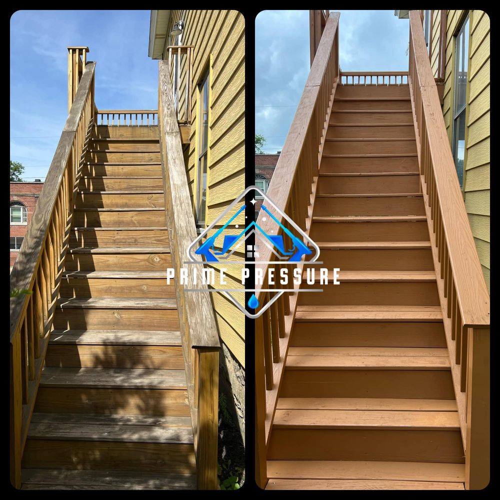 Our Deck Washing & Painting service ensures your deck looks stunning with a fresh coat by using pre paint washing to remove dirt and grime, guaranteeing long-lasting, vibrant results. for Prime Pressure & Paint in Saint Marys, PA