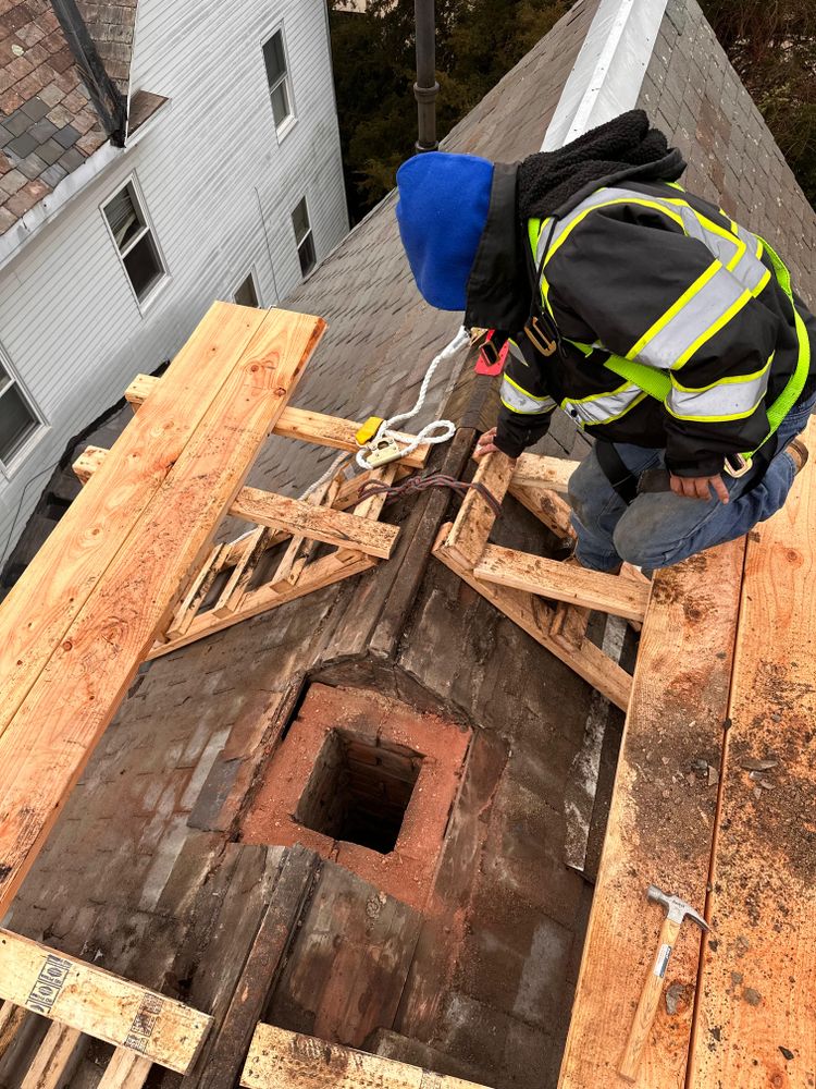 Chimney photos from restoration to new builds for All For U Roofing & Masonry in Boston, MA