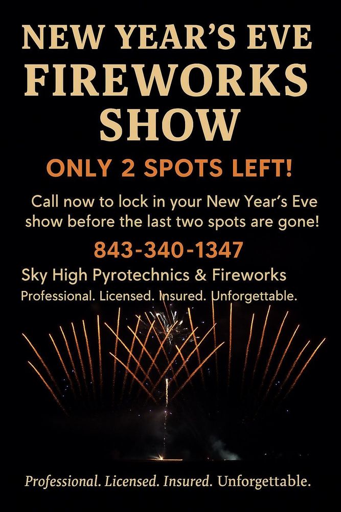 All Photos for Sky High Pyrotechnics & Fireworks delivers professional, high-impact fireworks displays for weddings, events, holidays, and celebrations across South Carolina. We create safe, custom sky shows with brilliant color, powerful effects, and unforgettable finales. Serving Myrtle Beach, Charleston, Columbia, and surrounding areas, we deliver safe, custom pyrotechnic shows in Horry County, SC