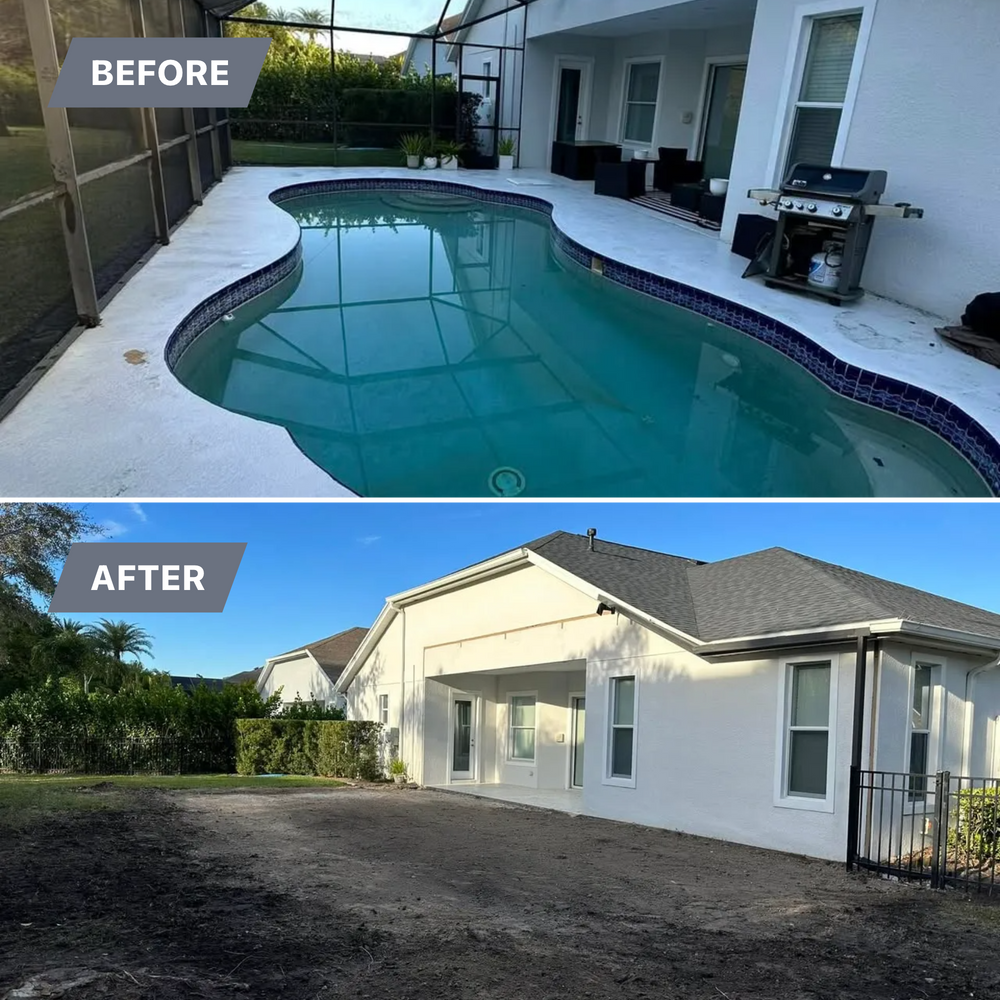 Our Pool Demolition service safely and efficiently removes unwanted swimming pools, transforming your backyard into a versatile space while increasing property value, ensuring minimal disruption to your home and surroundings. for POZ Property Solutions in Tampa, FL