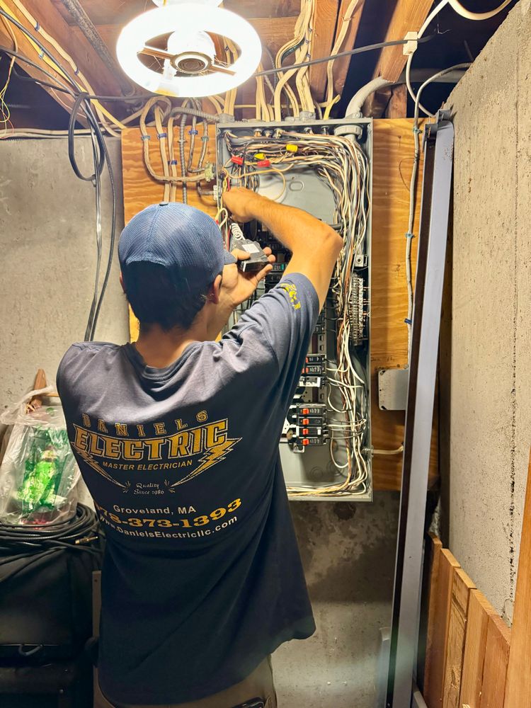 We offer expert electrical repairs for all your home needs, addressing issues with outlets, switches, wiring, and more to ensure the safety and functionality of your electrical systems. for Daniels Electric in Groveland, MA