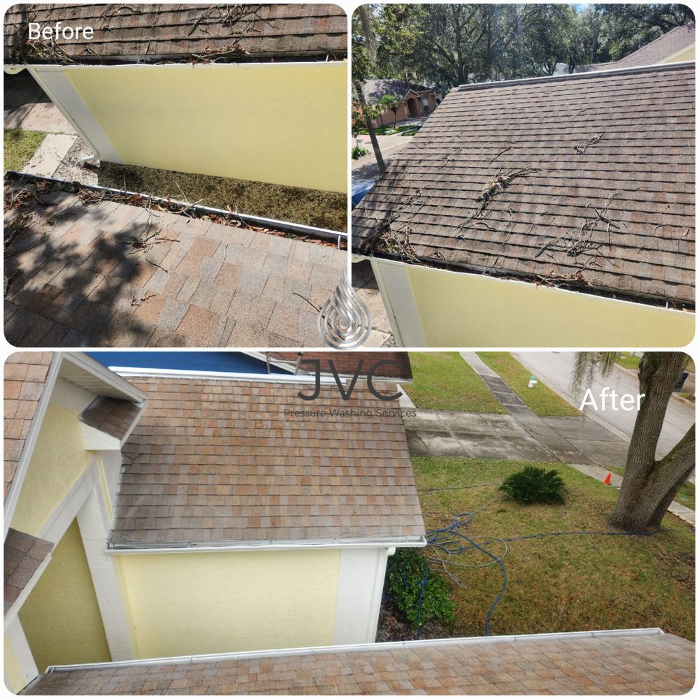 We provide professional and reliable gutter cleaning services to keep your gutters free of debris, ensuring proper drainage and protecting your home from water damage. for JVC Pressure Washing Services in Tampa, FL