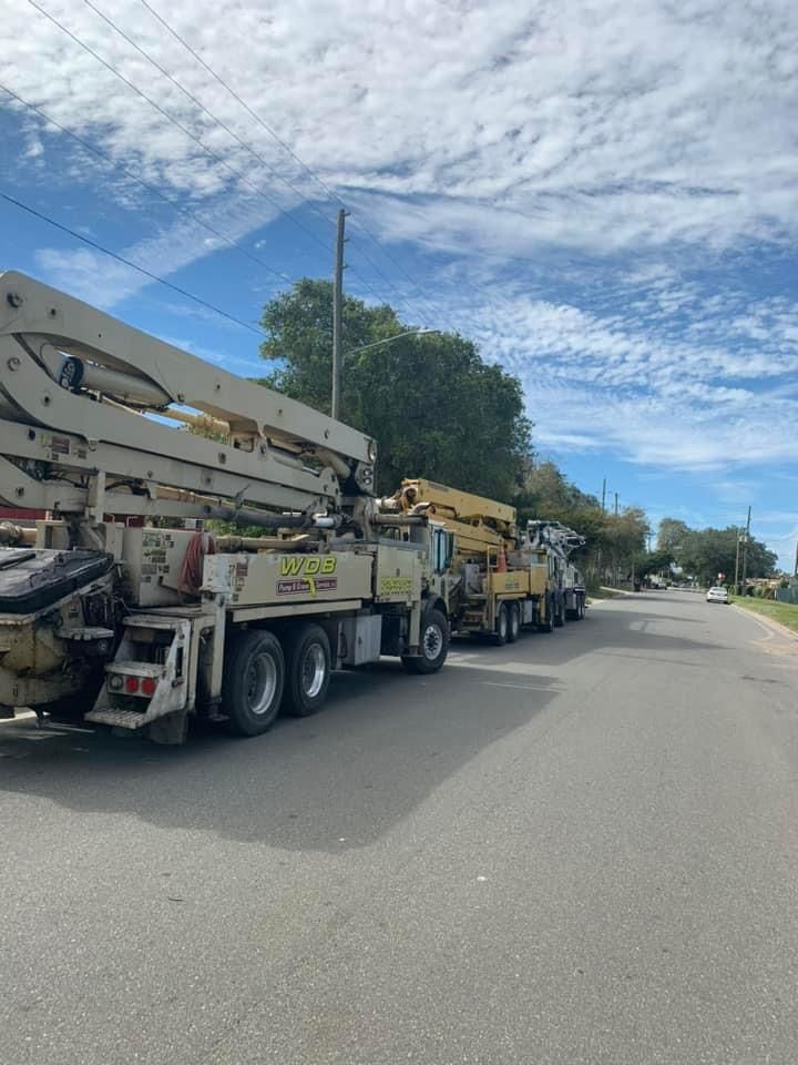 Our brother company, WDB Pump and Crane dispatches boom pumps supporting concrete pours for both commercial and residential projects. for Aleman Construction Services in Tampa,  FL