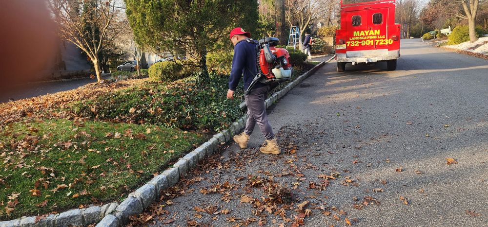 Our Fall and Spring Clean Up service ensures your outdoor space is always pristine by removing debris, trimming trees/shrubs, cleaning walkways, and preparing the landscape for each season's beauty. for Mayan Landscape Construction in Jackson, NJ