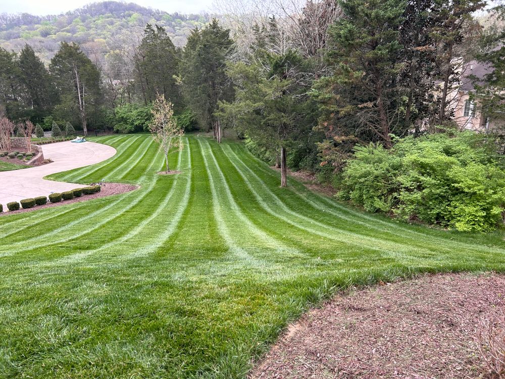 Our lawn mowing service ensures a pristine, well-maintained yard, enhancing curb appeal while promoting healthy grass growth. Enjoy a lush, beautifully trimmed lawn with our expert care and reliable scheduling. for Russell's Lawn Care Plus in Nashville, TN