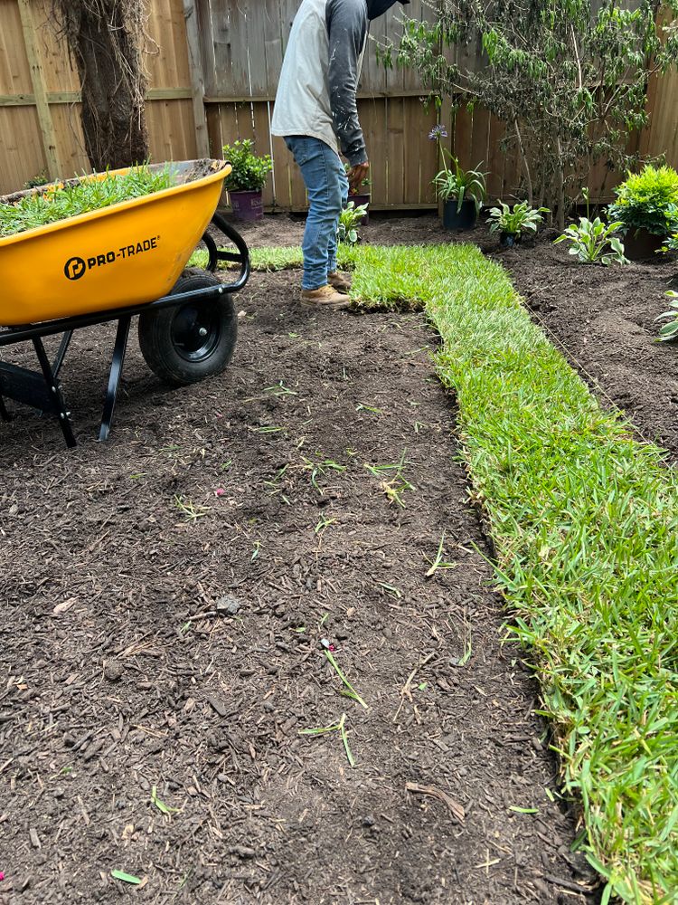 Our sodding service provides a lush, green lawn for your home. We use quality sod to ensure the grass is strong and healthy all year round. for Silver Mines Landscape & Construction, LLC. in Houston, TX