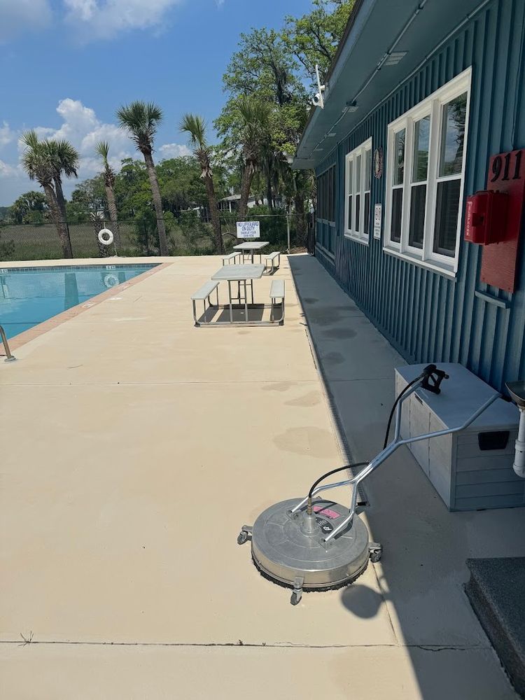 Restore your home’s curb appeal with our driveway and sidewalk cleaning service, removing dirt, stains, algae, and grime using professional pressure washing for cleaner surfaces, improved safety, and lasting results. for Patriot Soft Wash LLC in Beaufort, SC