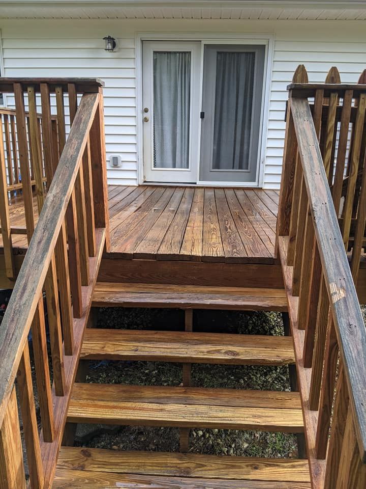 Our professional Deck & Patio Cleaning service removes built-up dirt, grime, algae, and mildew to restore the look of your outdoor living spaces and protect them from damage, improving curb appeal. for Precision Pressure and Soft Washing LLC in Albemarle, NC