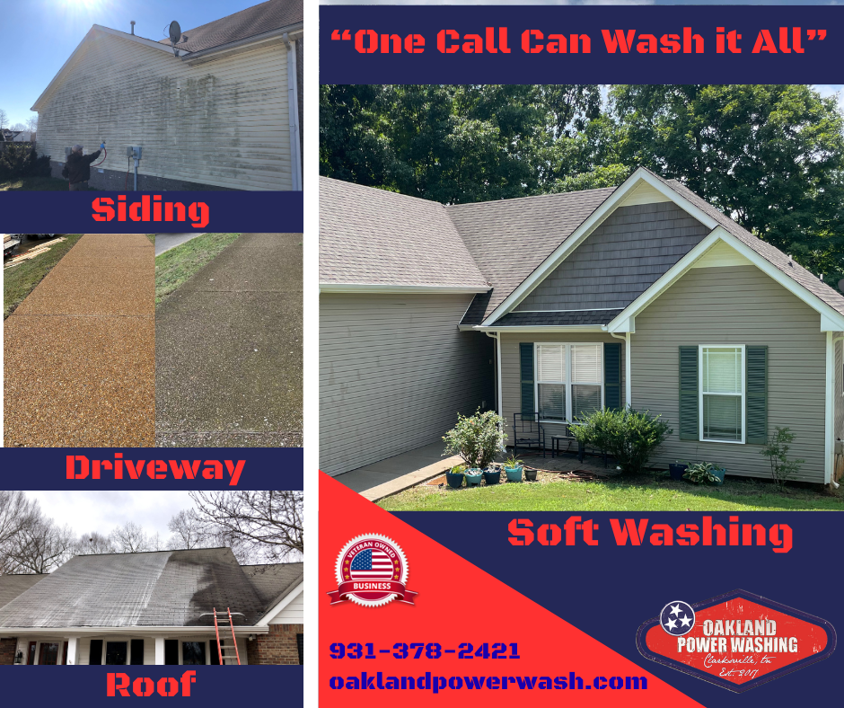 House and Roof Softwash for Oakland Power Washing in Clarksville, TN