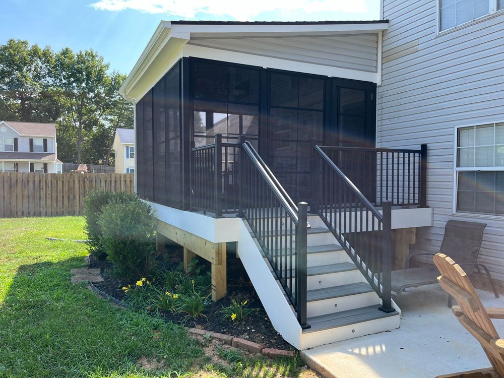 Enhance your outdoor living space with our custom screen porches, providing protection from the elements while ensuring comfort, style, and an inviting atmosphere for relaxation and entertainment in any season. for Keyes Exteriors in Stafford County, VA