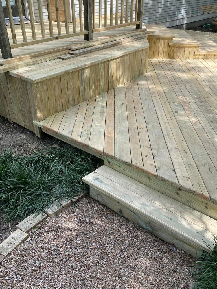 Our Deck and Patio Construction service offers expert craftsmanship, quality materials, and personalized design options to create a stunning outdoor space that enhances the beauty and functionality of your home. for Rocking R Home Construction And Design LLC in Smithville, TX