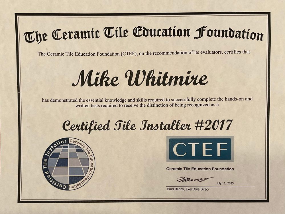 Certifications & Training for Guadalupe Tile Company in New Braunfels, TX