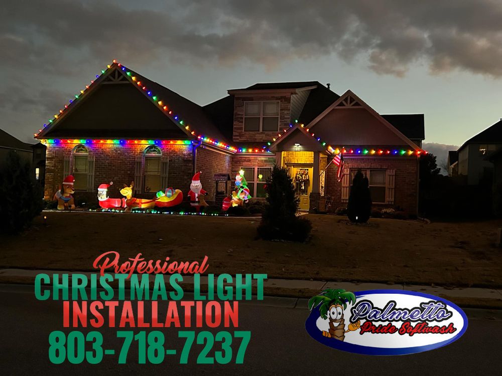 Our Christmas light installation service is the perfect way to get your home ready for the holiday season. We will install lights and decorations in a timely and professional manner. for Palmetto Pride Softwash in Lexington, SC