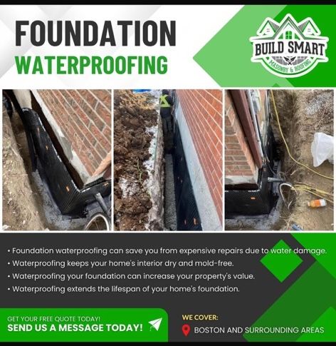 Our Foundation Waterproofing service helps protect your home by sealing masonry foundations from water damage, preventing leaks, mold growth, structural issues, and preserving the integrity of your property. for Build Smart Masonry and Roofing in Chelsea, MA