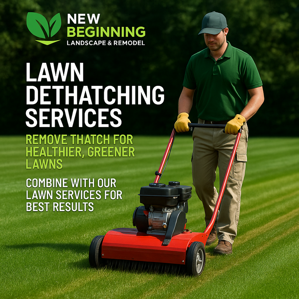 Enhance your lawn's health with our Lawn Dethatching Services, effectively removing thatch buildup to promote lush growth. Combine with our other lawn services for a comprehensive approach to maintaining a vibrant yard. for New Beginning Landscape & Remodel LLC in Atlanta, GA