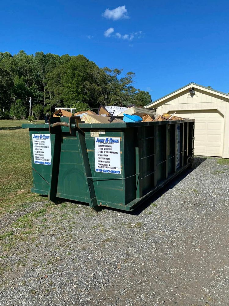 Our Dumpster Rentals offer homeowners a convenient and efficient solution for disposing of unwanted items, providing flexible sizes and hassle-free service to simplify your clean-up projects. for Junk B Gone in Rougemont, NC