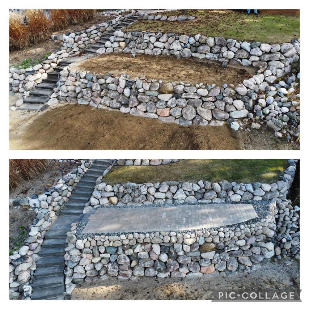 Enhance your outdoor space with our Retaining Wall Construction service, expertly designed to prevent erosion, manage slopes, and add aesthetic appeal while ensuring durability and stability for years to come. for Steed's Lawn and Landscape LLC in White Lake, MI