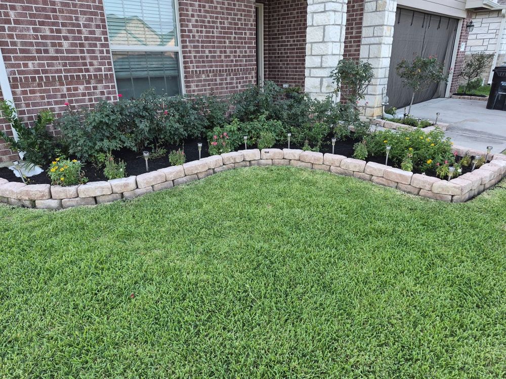 “ Wall Block installation “ you choose your own color for Loredo's Landscaping in New Caney, TX