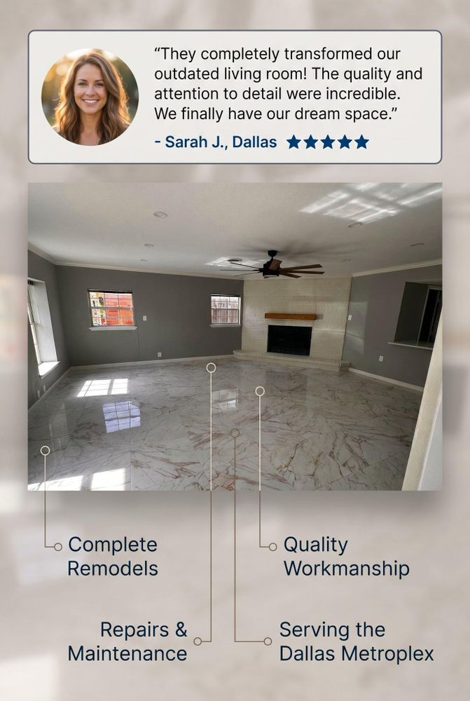 Interior Renovations for Cristancho Remodeling in Dallas, TX