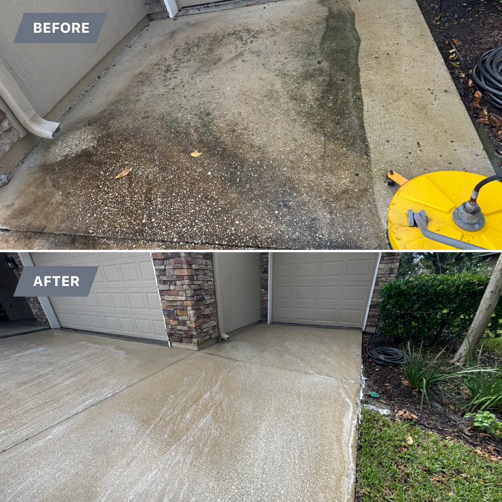 Our Concrete Cleaning service effectively removes dirt, grime, and stains from driveways, patios, and walkways to restore their appearance and improve the overall curb appeal of your home. for Patriotic Pressure Washing & Paver Sealing in Green Cove Springs, FL