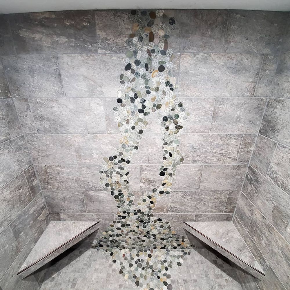 Scribed stone shower for Elite Tile in La Grande, OR