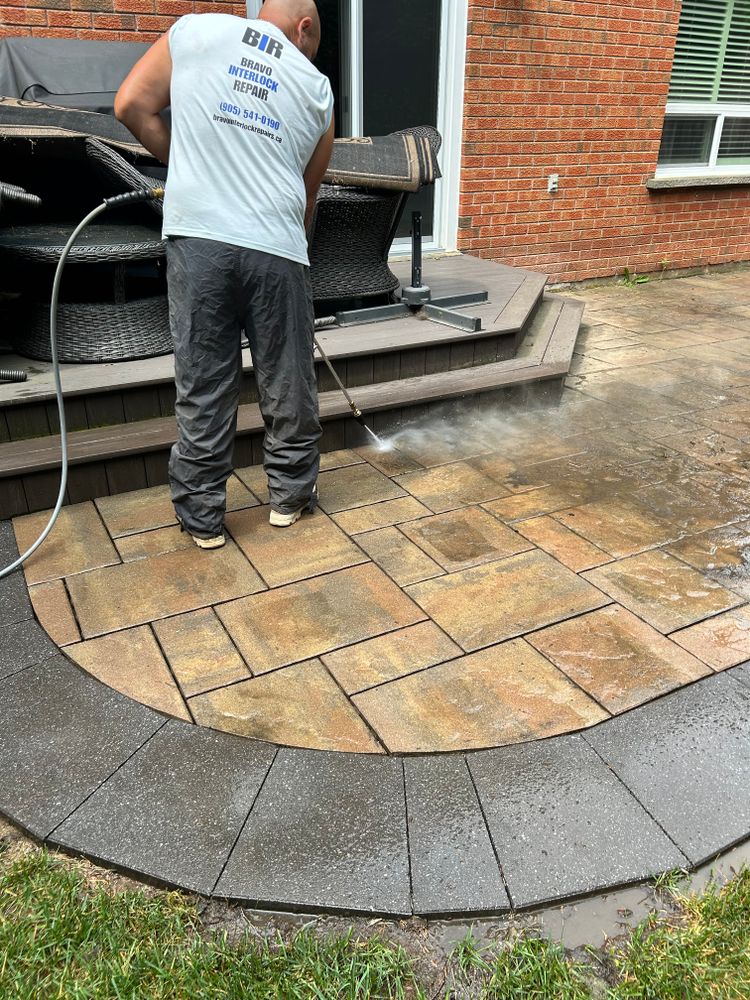 Revitalize your outdoor space with our Interlock Paver Pressure Washing service, designed to remove dirt and grime, restoring the beauty and longevity of your pavers for a stunning home exterior. for Bravo Interlock Repairs in Burlington , ON