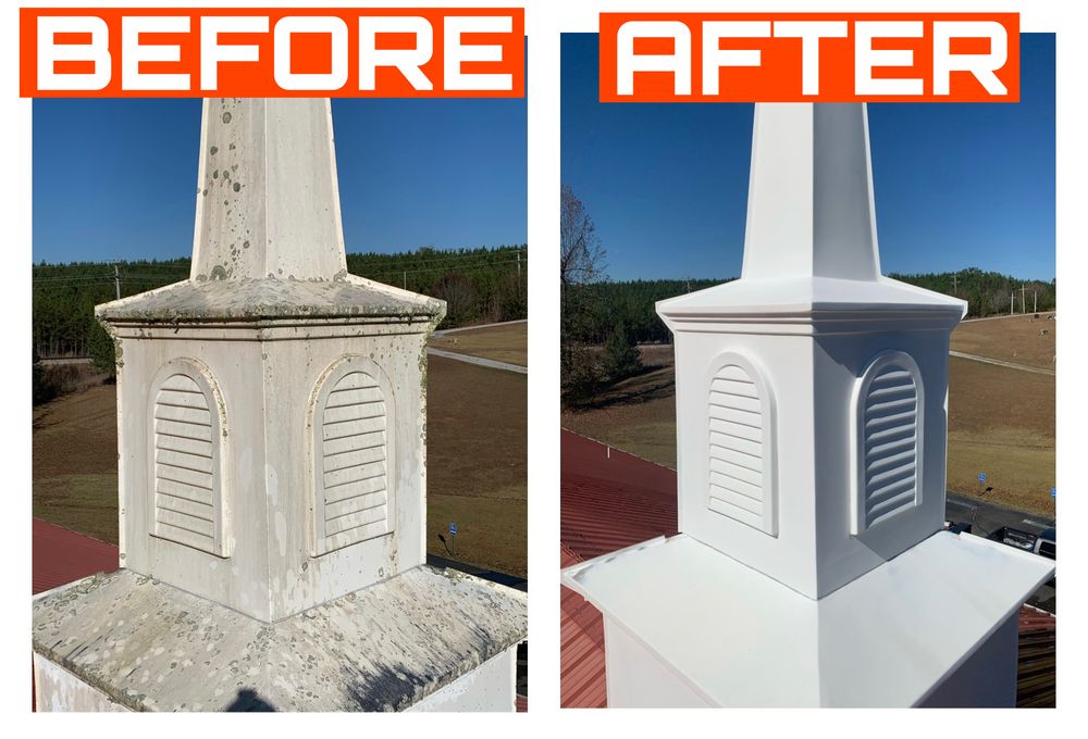 Our Steeple Cleaning service ensures your home's highest points are rid of dirt, debris, moss, algae through gentle roof cleaning techniques for a pristine exterior that stands out. for FunderFlow Commercial and Residential Pressure Washing Inc in Tupelo, MS