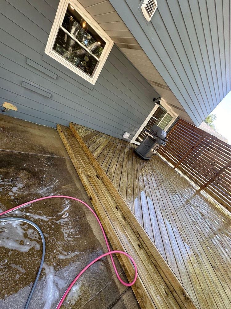 Our professional pressure washing service includes thorough deck & patio cleaning to rejuvenate outdoor spaces, removing dirt, grime, and mold for a pristine look and enhanced curb appeal. for Soapy Suds Services Georgia in Perry, GA