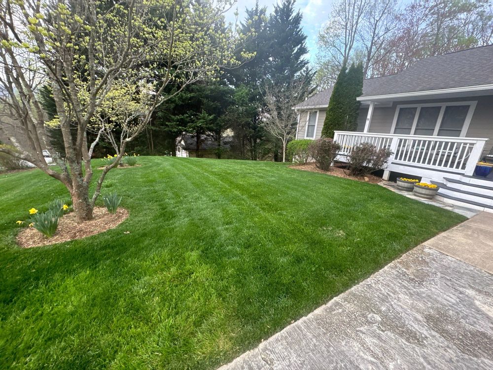 Turf repair, overseeding and top dressing for HG Landscape Plus in Asheville, NC