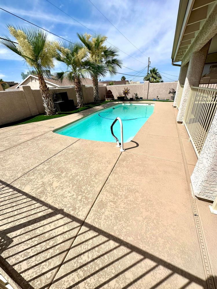 Revitalize your pool deck with our resurfacing service, transforming worn-out surfaces into beautiful and durable spaces. Choose from a variety of coating options to enhance both aesthetics and functionality. for Pro Power Painting and Restoration LLC in Lake Havasu City, AZ