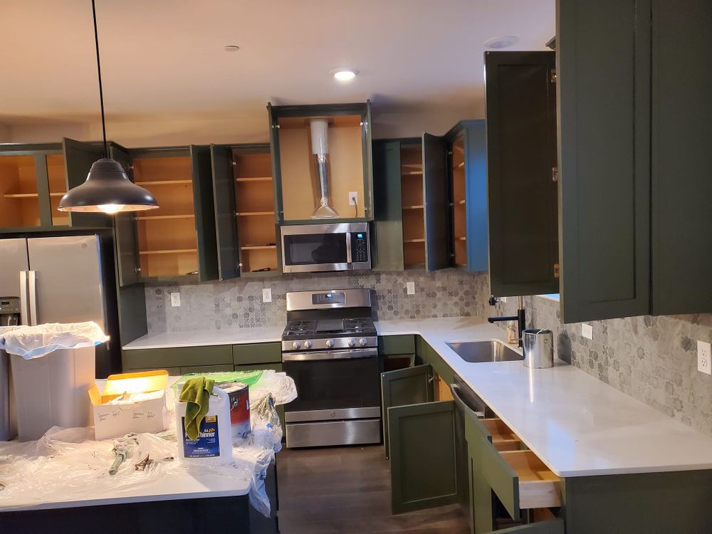 Revitalize your space with our Kitchen and Cabinet Refinishing service. We expertly restore surfaces, offering a fresh look without the cost of replacement, enhancing both style and value in your home. for KNP Zuniga Painting in Linden, NJ