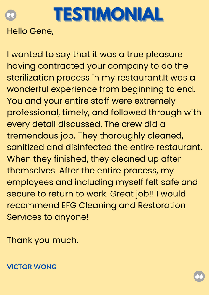 Customer Testimonials for EFG Cleaning and Restoration in Poughkeepsie, NY