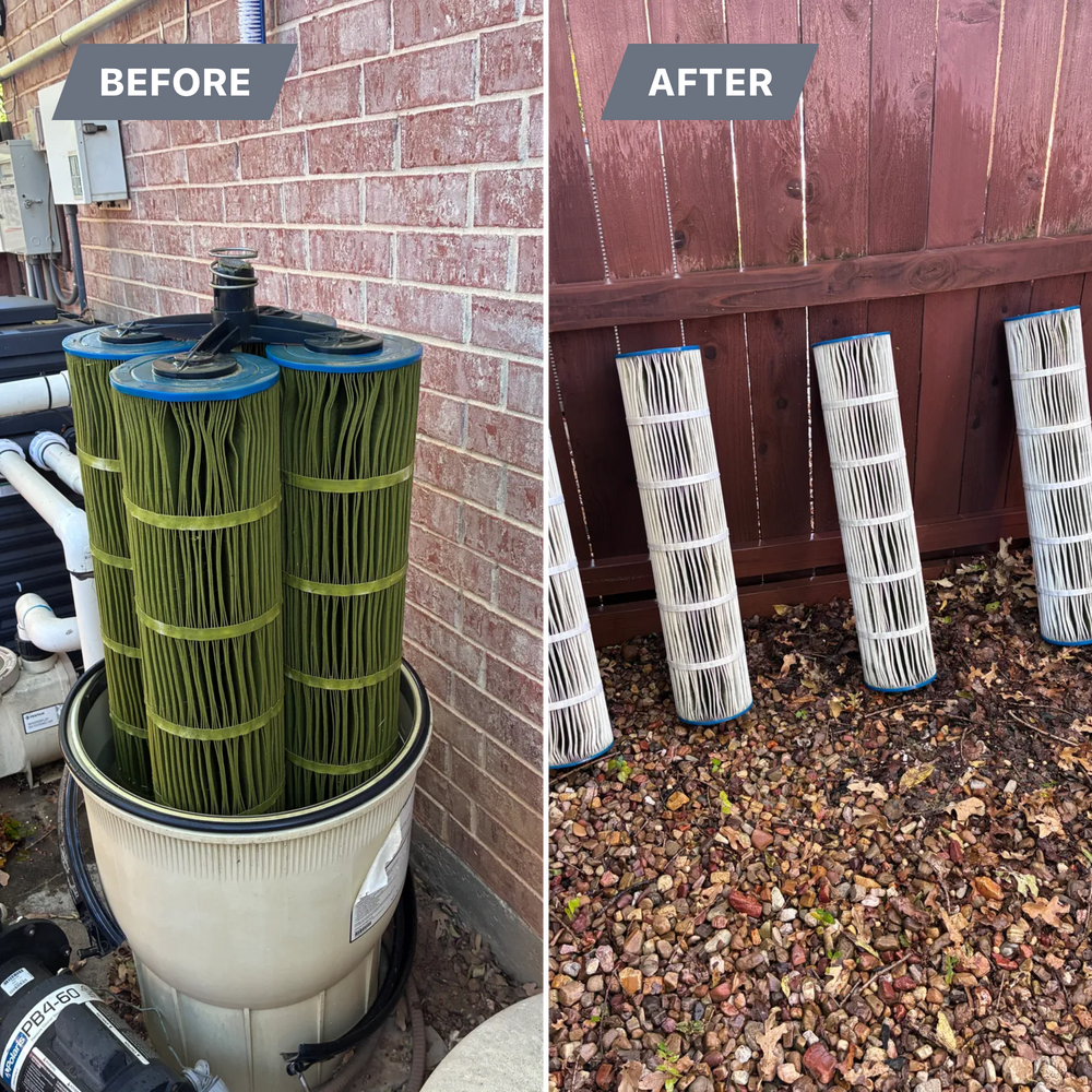 Our Filter Cleans service ensures your pool’s filtering system operates efficiently by removing debris and buildup, enhancing water quality, prolonging equipment life, and keeping your pool sparkling clean. for Pool Serv Pro in Addison, TX