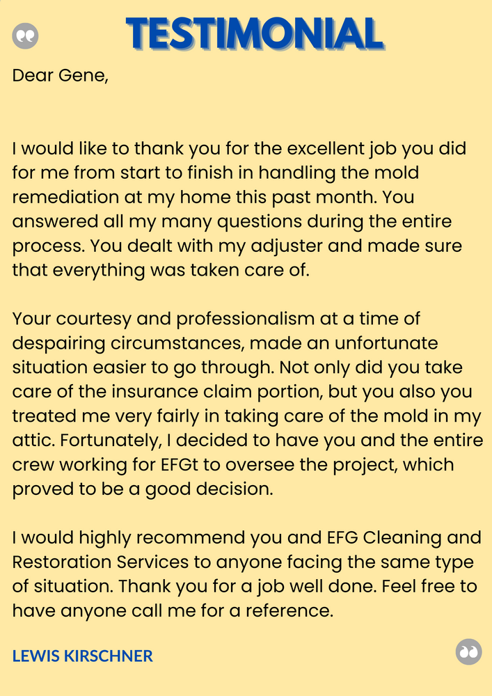 Customer Testimonials for EFG Cleaning and Restoration in Poughkeepsie, NY