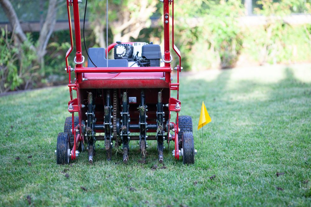 Our Lawn Aeration service uses specialized equipment to remove small cores of soil from your lawn, allowing air, water, and nutrients to penetrate deeply and promote healthy grass growth. for Nate's Property Maintenance LLC  in Lusby, MD