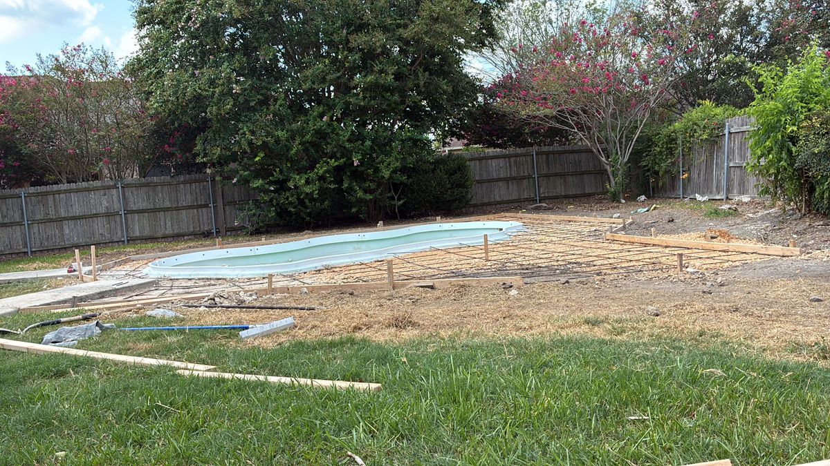 Before: forms set around a new fiberglass pool