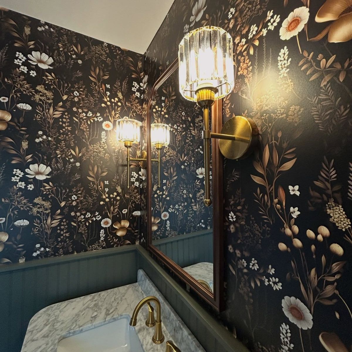 Dark floral powder room