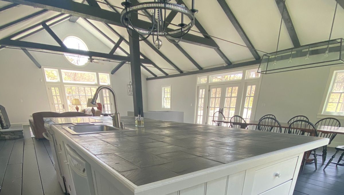 Barn great room under dark beams